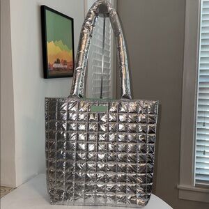 Clinique Limited Edition Metallic Silver Quilted Puffer Tote Bag